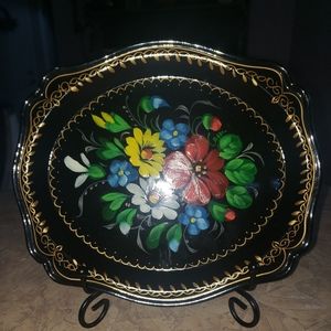 Small hand-painted metal tray, Russian origin, Vintage